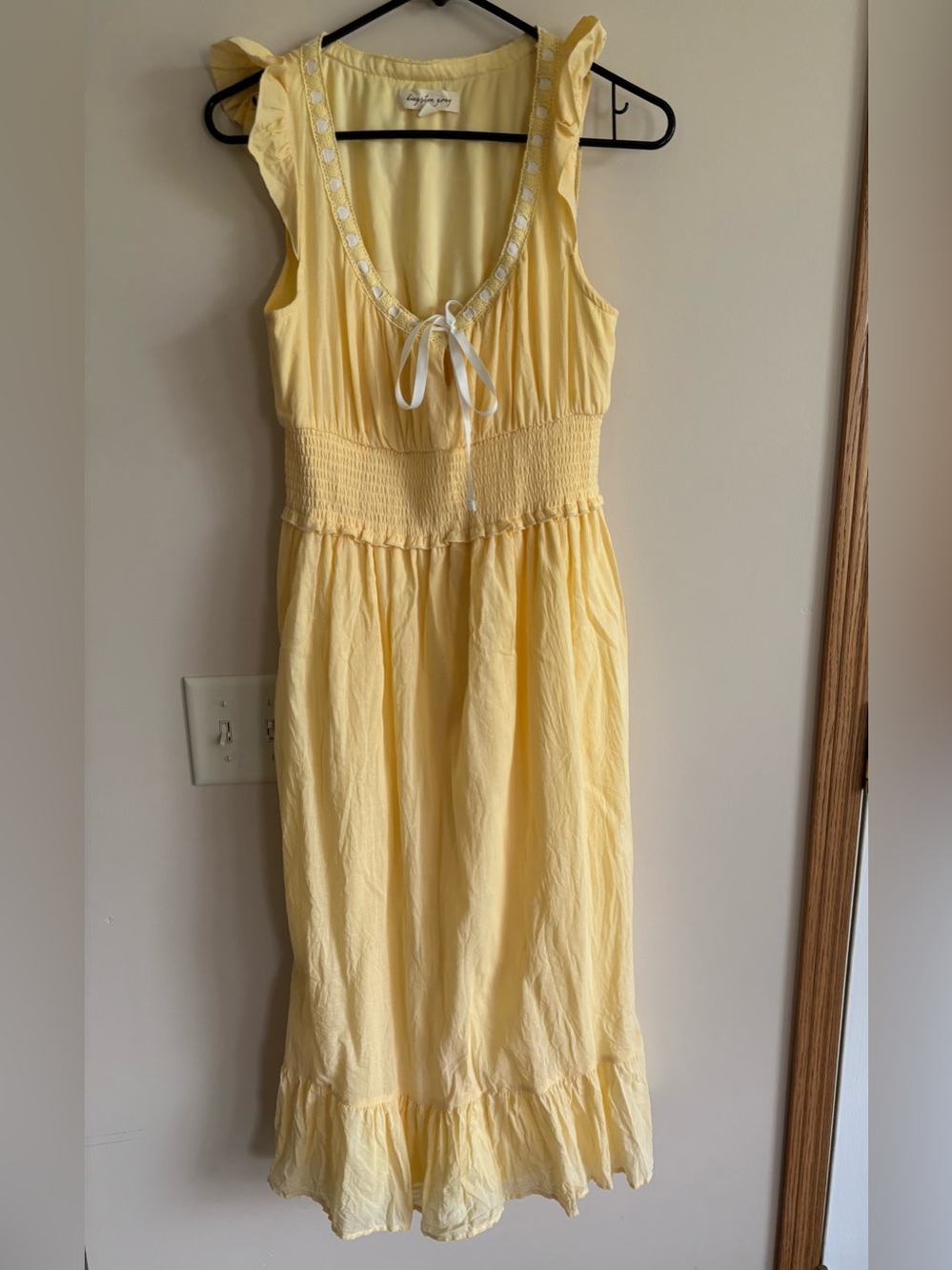 Kingston grey Pale Yellow Summer Dress with Smocked Waist